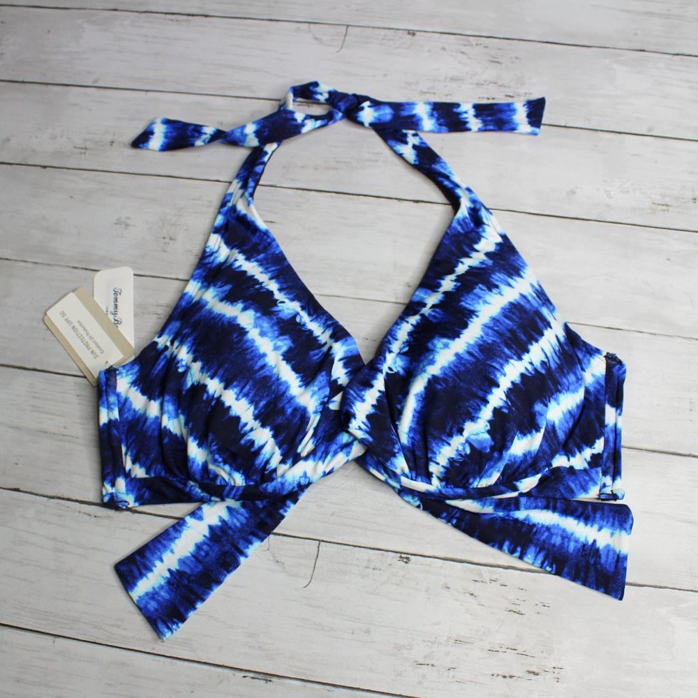 Tommy Bahama Women's Bikini Halter Swim Top Size L D DD UPF 50 Blue